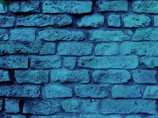 Blue brick old stone wall texture background.