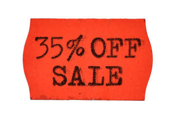 35 OFF percent Sale red price tag sticker isolated