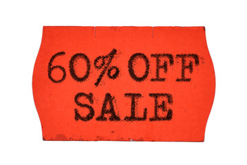 60 OFF percent Sale red price tag sticker isolated