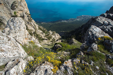 view from the mountain, on a cliff, mountain Crimea