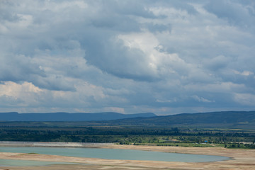 Fototapeta na wymiar Crimean plain, lake, hilly horizon