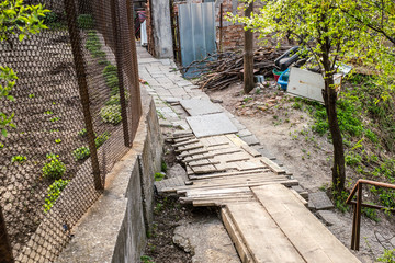Veliko Tarnovo city, Bulgaria - March 24, 2017. Traditional Bulgarian architecture in the old medieval town area, Veliko Tarnovo city, Bulgaria