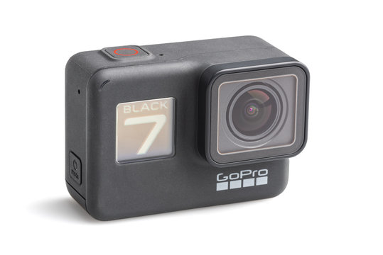 Studio photo of action camera GoPro Hero7 Black on white background