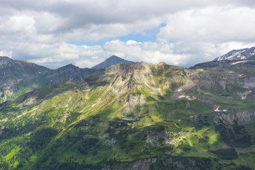 Austrian Alps. Snowy mountain peaks. Mount Grossglockner. The majesty of nature. Alpine road....