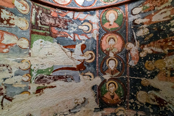 Fototapeta na wymiar Fresco Ceiling in cave orthodox El Nazar Church, Goreme Cappadocia, Turkey