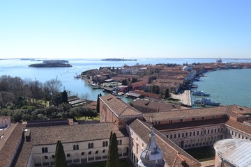 Fototapeta na wymiar Beautiful view of the lagoon and islands of Venice from the bell tower of San Giorgio Maggiore.