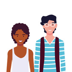 men with different poses on white background