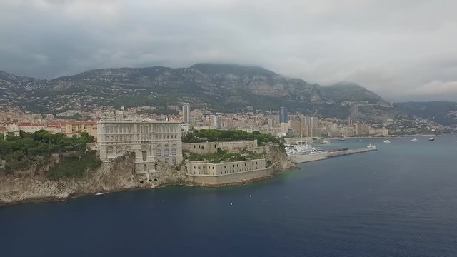 Beautiful Aerial View Of The Oceanographic Museum of Monaco, Monaco-Ville, French Riviera
