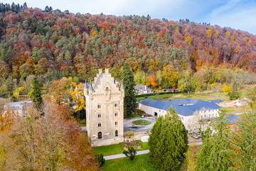 Tower of Schoenfels Castle, Mersch, Kopstal, Mamer or Valley of the Seven Castles in central...