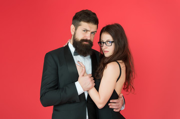 Dating together. Couple in love dating. Bearded man and sensual woman on date. Dating romantic relationship. Love and romance. Dating and courtship