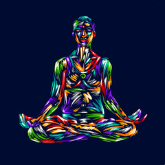 Fototapeta na wymiar Detailed colorful meditation lotus position. silhouette yoga people illustration background. Fitness Concept. Gymnastics. Aerobics. Asanas.