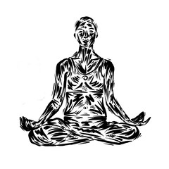 Detailed colorful meditation lotus position. silhouette yoga people illustration background. Fitness Concept. Gymnastics. Aerobics. Asanas.