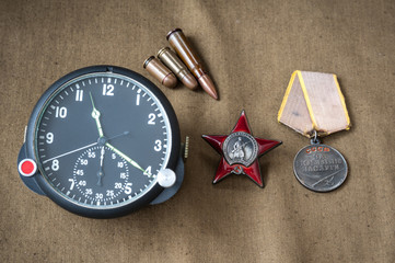 composition of Victory Day. order, medal, live ammunition, aviation onboard watch. May 9