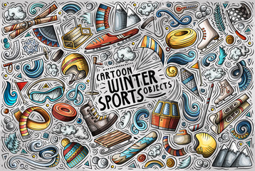 Vector hand drawn doodle cartoon set of Winter sports objects and symbols
