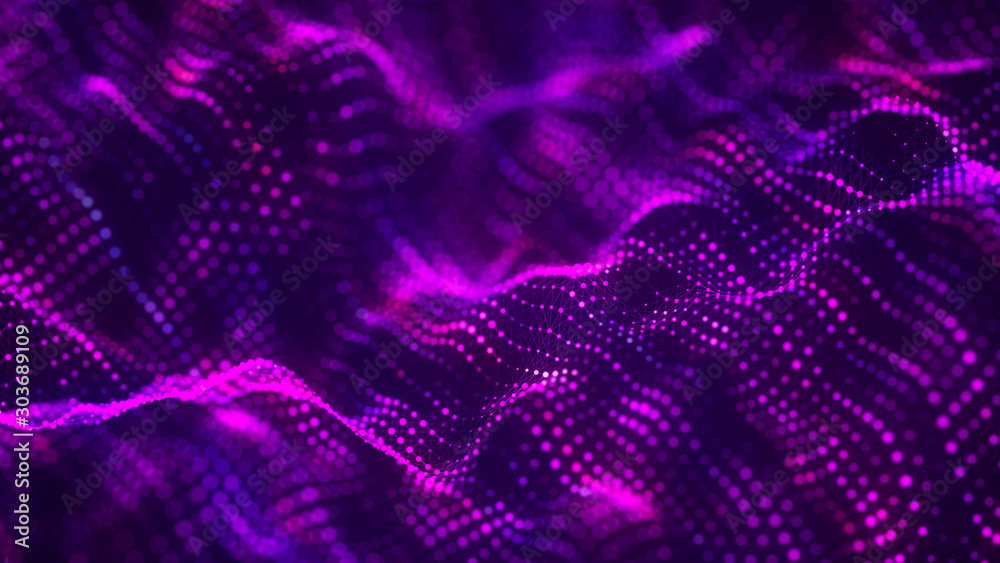 Poster Visualization musical sounds. Abstract technology background. Artificial intelligence. Science background. Big data visualization. 3D rendering.
