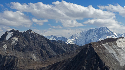 mountains with a glacier, ridges highlands panorama