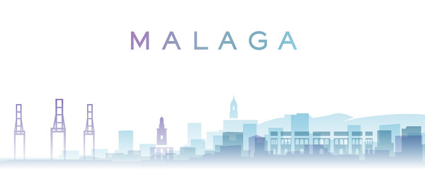 Malaga Transparent Layers Gradient Landmarks Skyline - obrazy, fototapety, plakaty