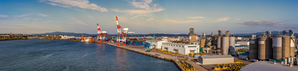 Fototapeta na wymiar Panoramic view of the port and cruise terminal of Kanazawa, Japan.