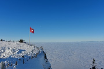 winter view with sea of fog on Rigi Klum, switzerland