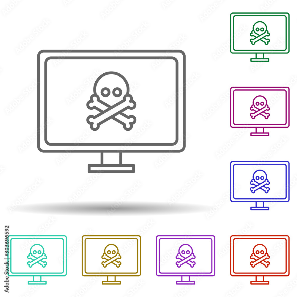Poster computer in danger multi color icon. simple thin line, outline vector of security icons for ui and u