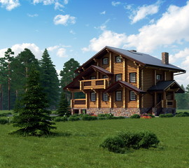 Fototapeta na wymiar 3D visualization of log house