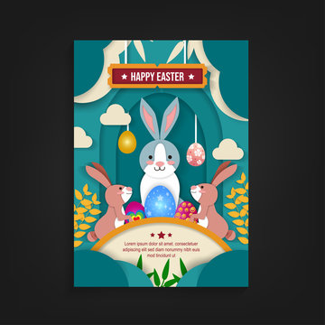 happy easter eggs poster background vector