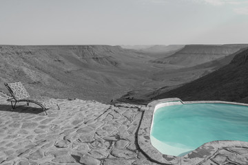 Infinity pool with view at grootberg lodge, Namibia, Africa