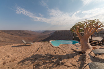 Infinity pool with view at grootberg lodge, Namibia, Africa