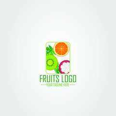 Logo design of organic fresh fruits. vector illustration.