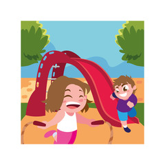 children smiling and enjoying on slide