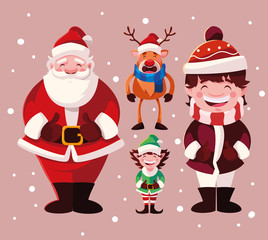 set of icons christmas with santa claus and animals