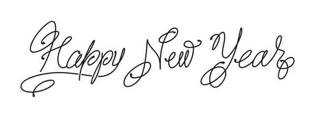 Happy New Year. Italic hand-drawn lettering design element black and white