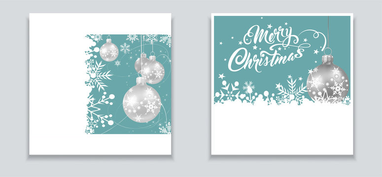 Christmas cards for your design. Colors image: golden, white, black. Two images with Christmas balls for holiday and New Year decoration. Vector.