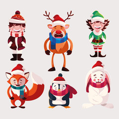 set of icons christmas with animals
