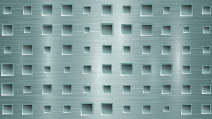 Abstract metal background with square holes in light blue colors