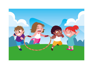 children smiling and playing with skipping rope
