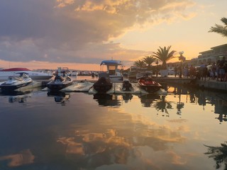 Sea port landscape at sunset