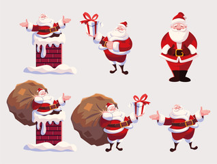 set of icons santa claus in different positions