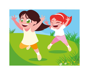 cute girls smiling and playing outdoors