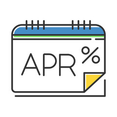 Annual percentage rate color icon. APR calculations. Financial report. Economy industry. Paying for credit, loan. Calendar to track income and expenses. Isolated vector illustration