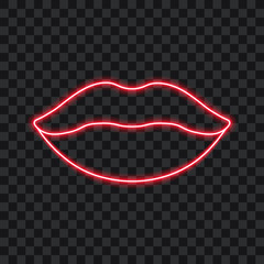 Red neon lips, vector illustration.