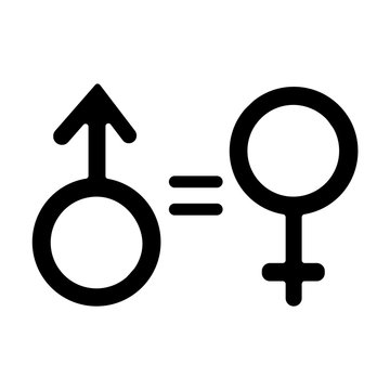 Gender equality glyph icon. Woman and man human rights. Female, male sign. Feminism. Fair relationship. Solidarity, tolerance. Silhouette symbol. Negative space. Vector isolated illustration