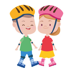 cute little kids with skates characters