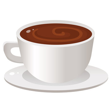 Color image of hot cup of coffee on white background. Food and meals. Vector illustration.