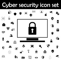 Desktop computer and lock on screen icon. Cyber security icons universal set for web and mobile