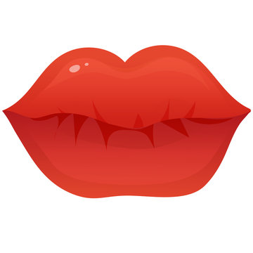 Color images of  red lips on white background. Beauty and cosmetics. Vector illustration.