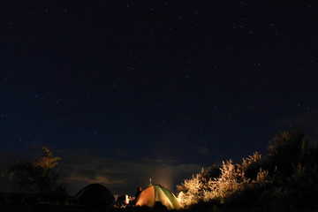 Fototapeta na wymiar tent under the stars at night