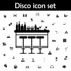Bar counter with stools icon. Disco icons universal set for web and mobile