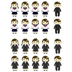 Japanese school boys and girls in uniforms and suits, vector