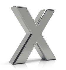 Obraz premium X letter 3d render. Silver letter X isolated on white background.